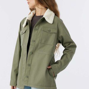 NEW Hang Ten Women's Utility Fleece lined Jacket Plush Collar Olive Size S